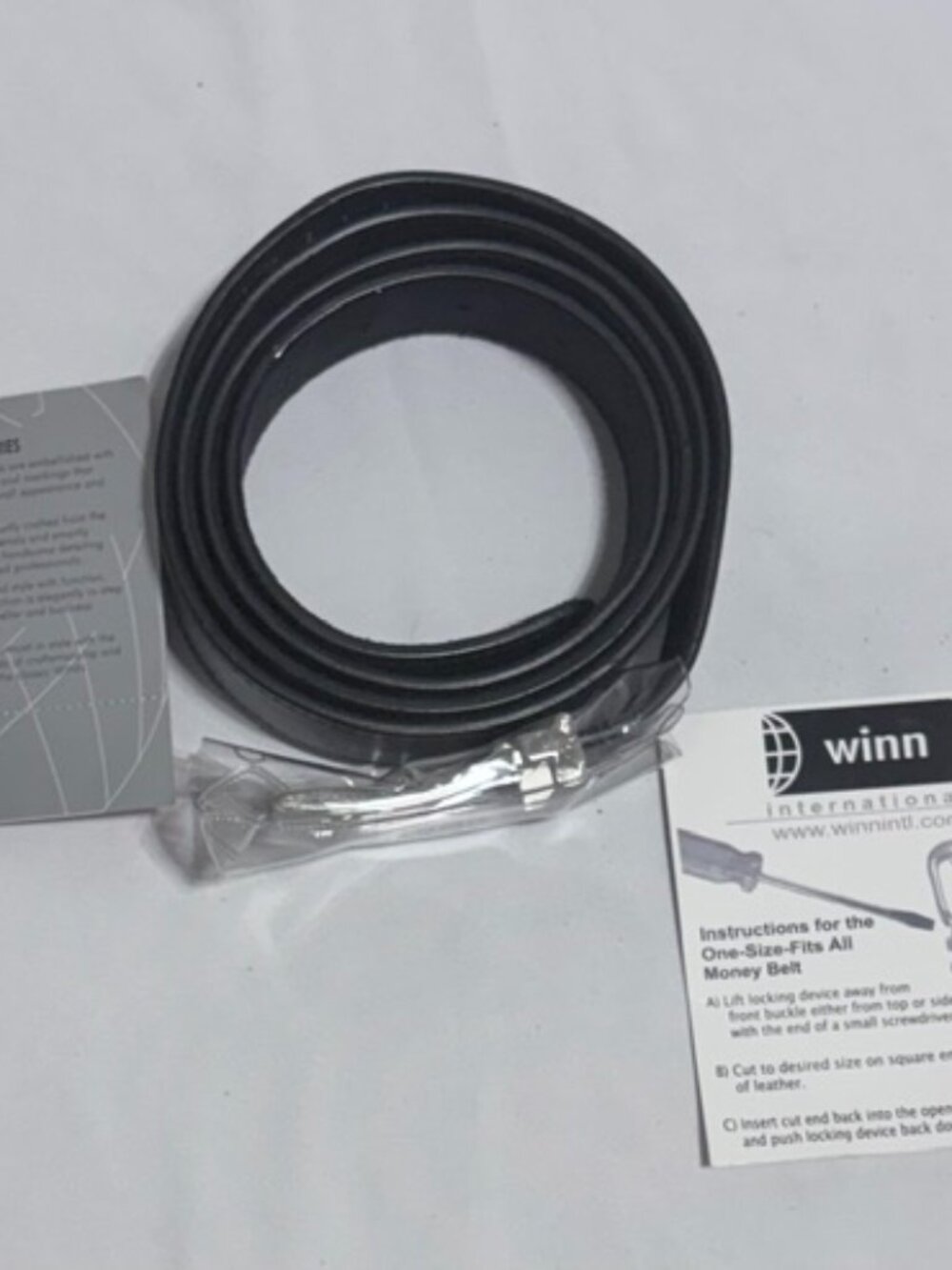NWT Winn International Men's Leather Belt Cut-To-Fit Adjustable Black Style 6473